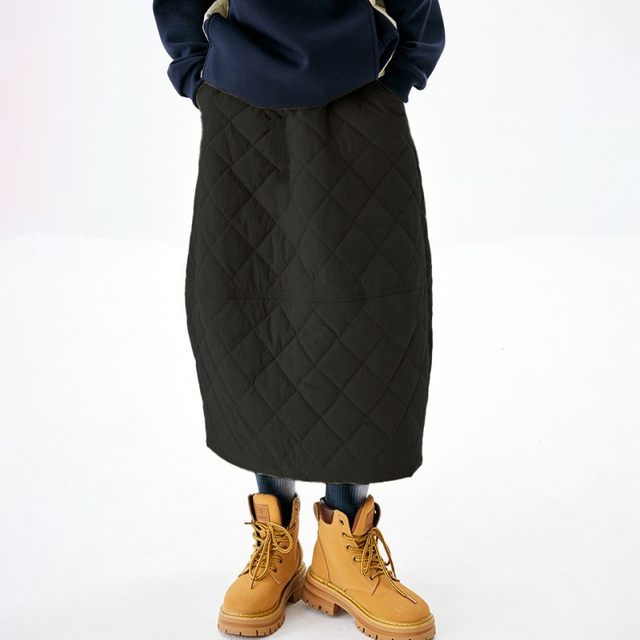 Japanese cross-border foreign trade quilted cotton commuter versatile large size autumn and winter spliced ​​skirt rhombus warm women's quilted skirt