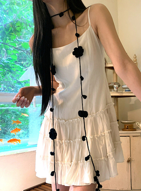 黑色玫瑰花小众手工针织配饰颈链