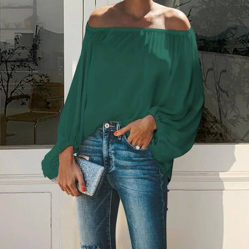 Solid color one shoulder lantern sleeve top 一字肩灯笼袖上衣 - 图3