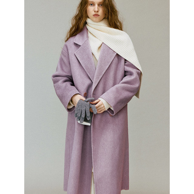 popchrio◆驼绒羊毛廓型高级感双面呢子大衣无羊绒外套中长款女冬