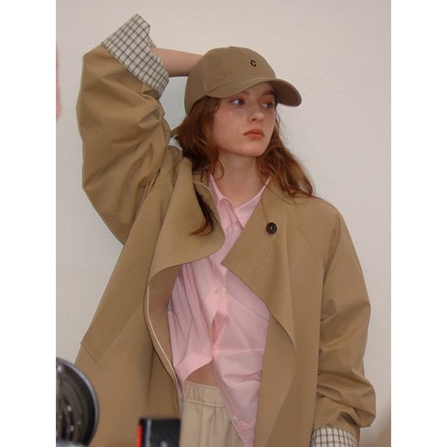 ເສື້ອຍືດແຂນເສື້ອ popchrio checkered khaki