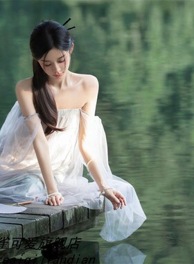影楼新中式连衣裙女夏款设计感小众国风复古惊艳茶染飘带抹胸裙子