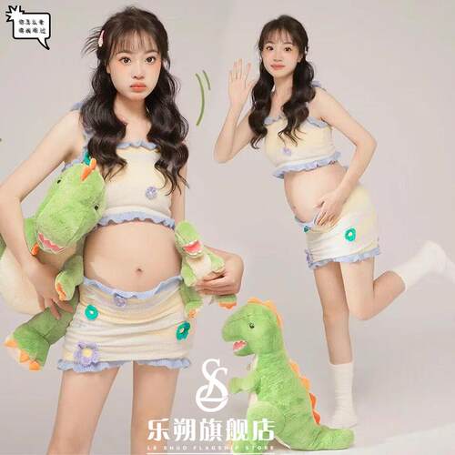 新款龙年影楼孕妇拍照衣服秋冬俏皮可爱孕妈咪小清新温馨居家服装 - 图0