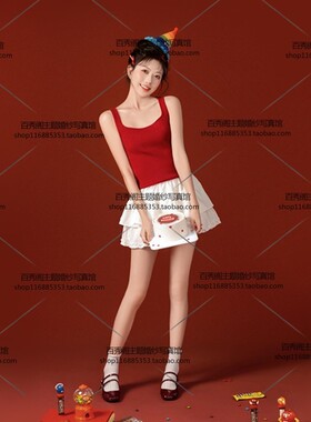 影楼新款个人生日肖像艺术照写真服装韩系红色元气少女拍照摄影