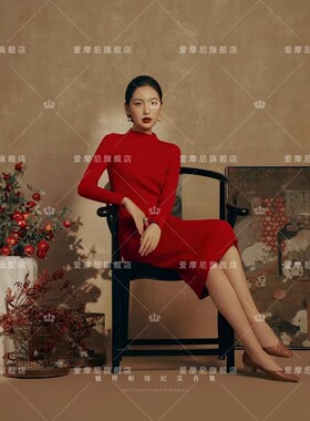 2026新款照相馆新中式红色氛围感气质写真中国风复古个人艺术摄影