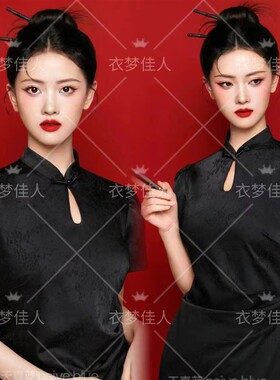 影楼新中式证件照肖像写真主题复古旗袍高级感情侣艺术照摄影服装