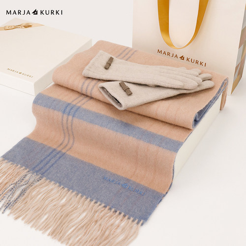 【礼赠礼物】玛丽亚古琦羊毛羊绒围巾女冬季羊毛手套两件套礼盒装 - 图2