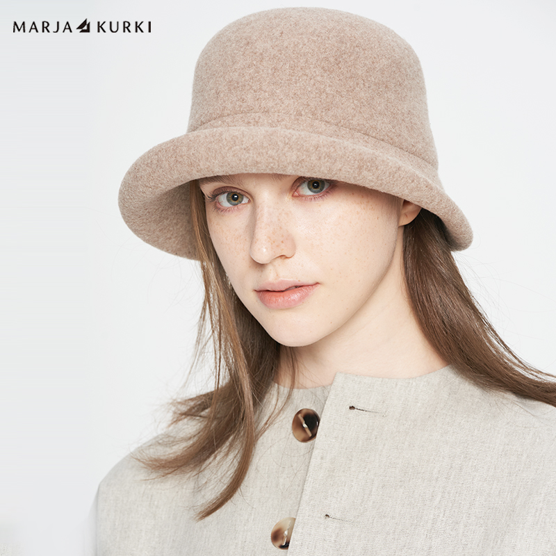 MARJAKURKI玛丽亚古琦羊毛呢黑色渔夫帽子女款2024新款秋冬季盆帽