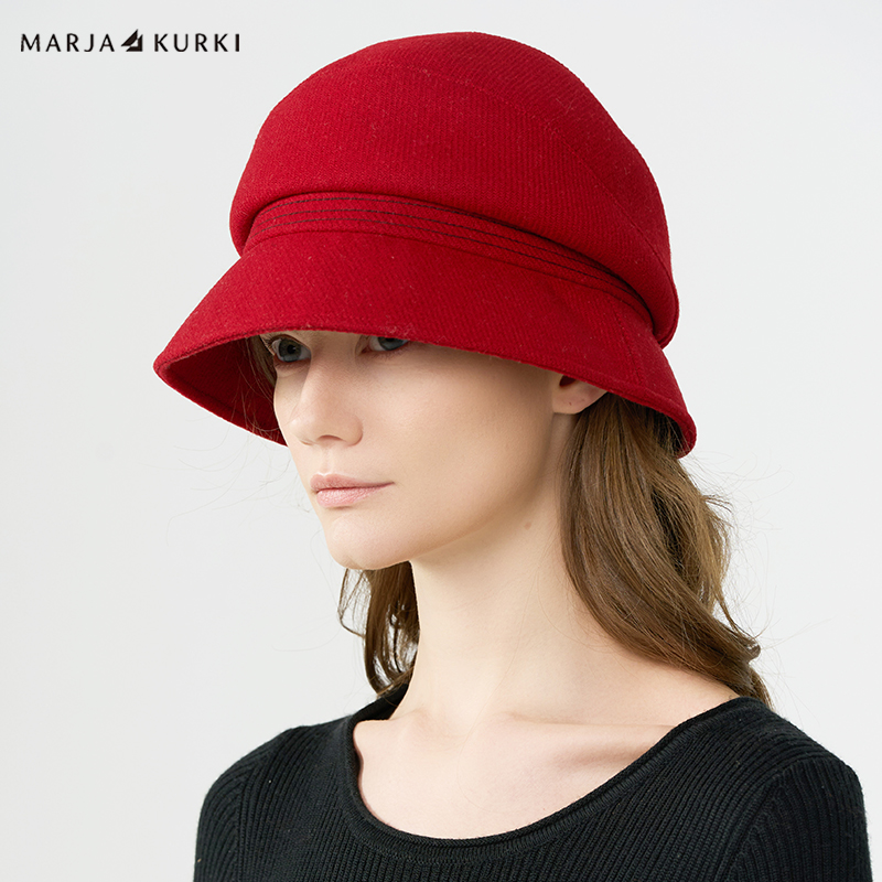 MARJAKURKI玛丽亚古琦休闲渔夫帽女2024新款麂皮绒红色帽子女秋冬