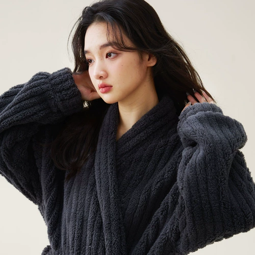 Бархатный демисезонный длинный банный халат, пижама, зимний комплект, увеличенная толщина