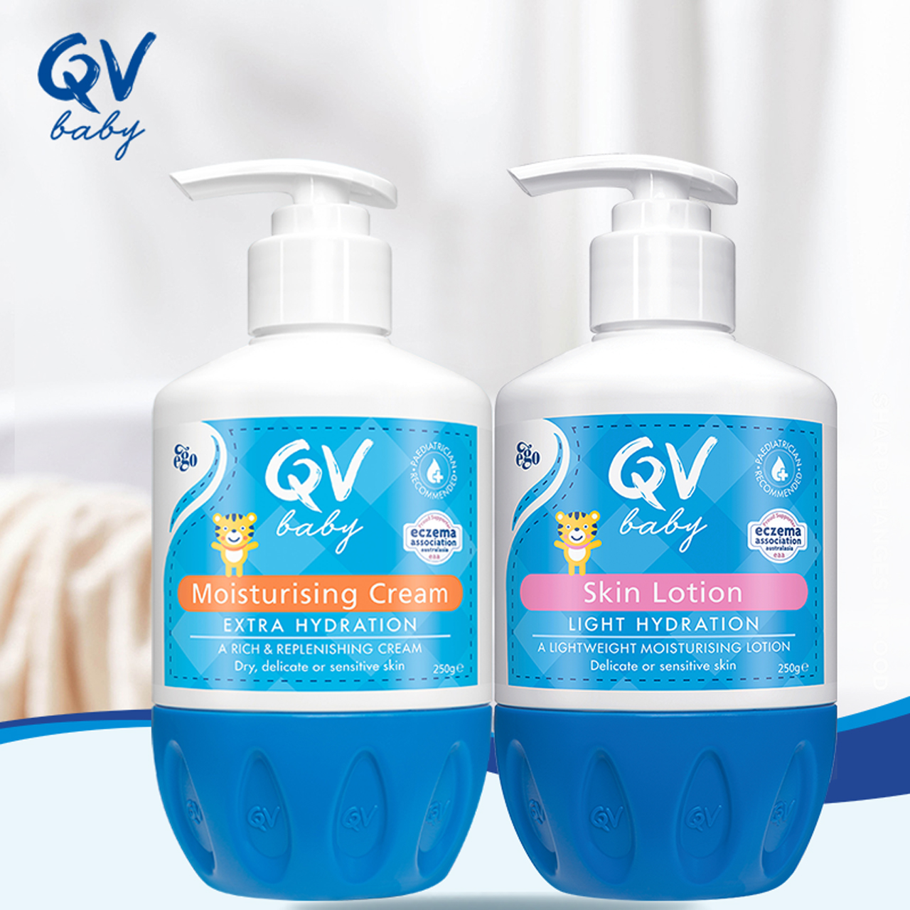 Ego QV小老虎轻薄倍润霜婴儿保湿补水面霜滋润桃子虎身体乳套装