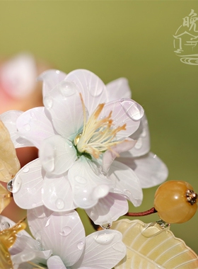 紫色樱花热缩汉服头饰发簪步摇簪