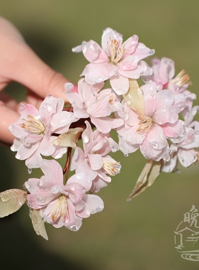 粉色樱花热缩发簪古风汉服头饰