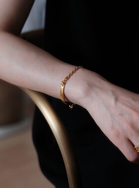 新款手工金色加厚半镯复古轻奢简约手链手串优雅气质手饰简约饰品