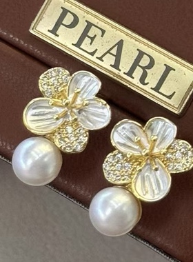 新品三朵小花耳钉3-4mm天然高品质