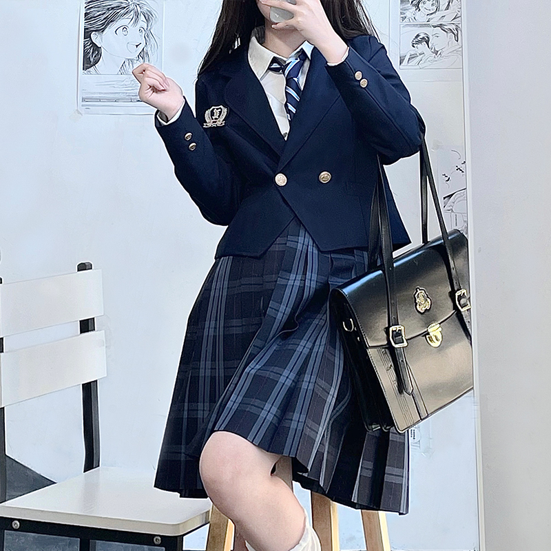 花见森JK西装外套女秋冬季原创款学院风制服黑色校供感小个子西服