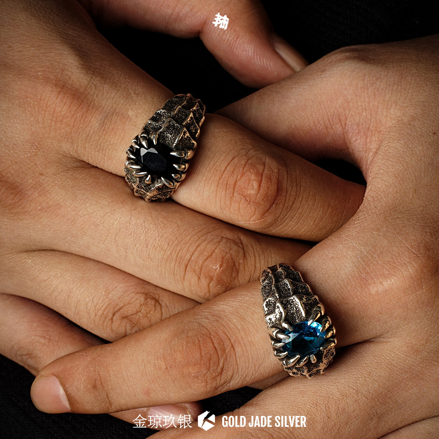 Bloody Mary crocodile ring blue topaz customized for men