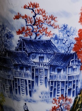 陶瓷手绘彩色山里人家流水摆件