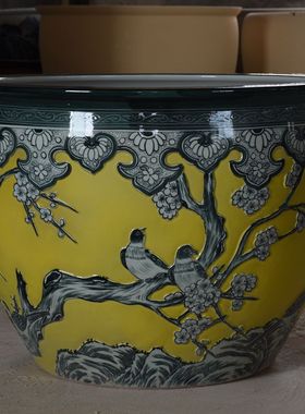 景德镇大型客厅陶瓷睡莲缸