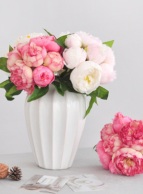 手扎牡丹仿真花花卉欧式家居客厅装饰摆件手捧花7把束牡丹花