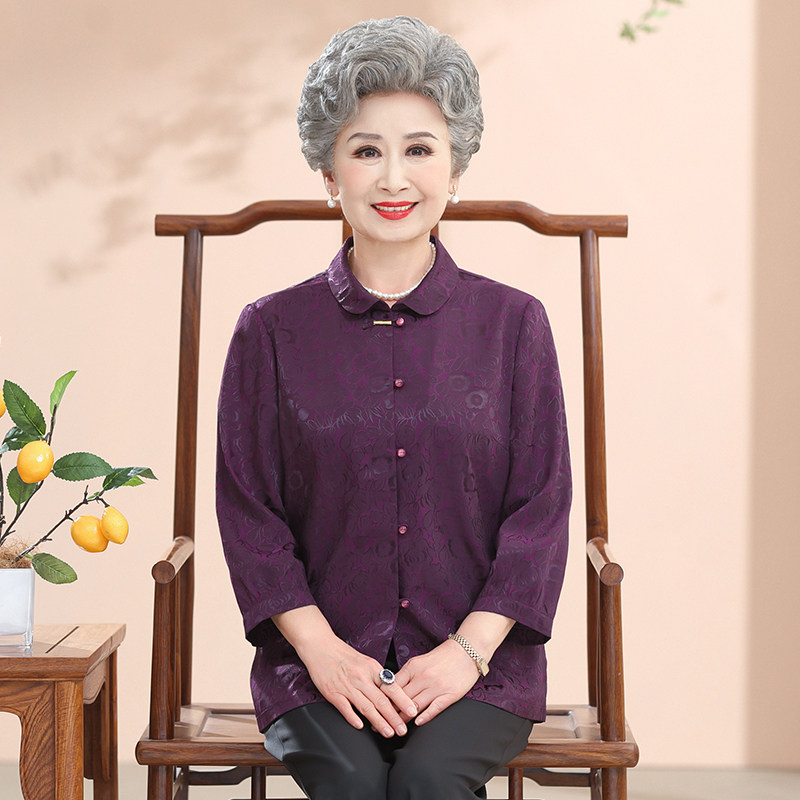 中老年女装奶奶衬衫妈妈唐装太太上衣喜婆婆婚宴衣服老年人夏装女