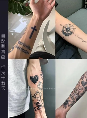 欧美拼接大爆款花臂草本半永久纹身贴果汁防水男女持久zh