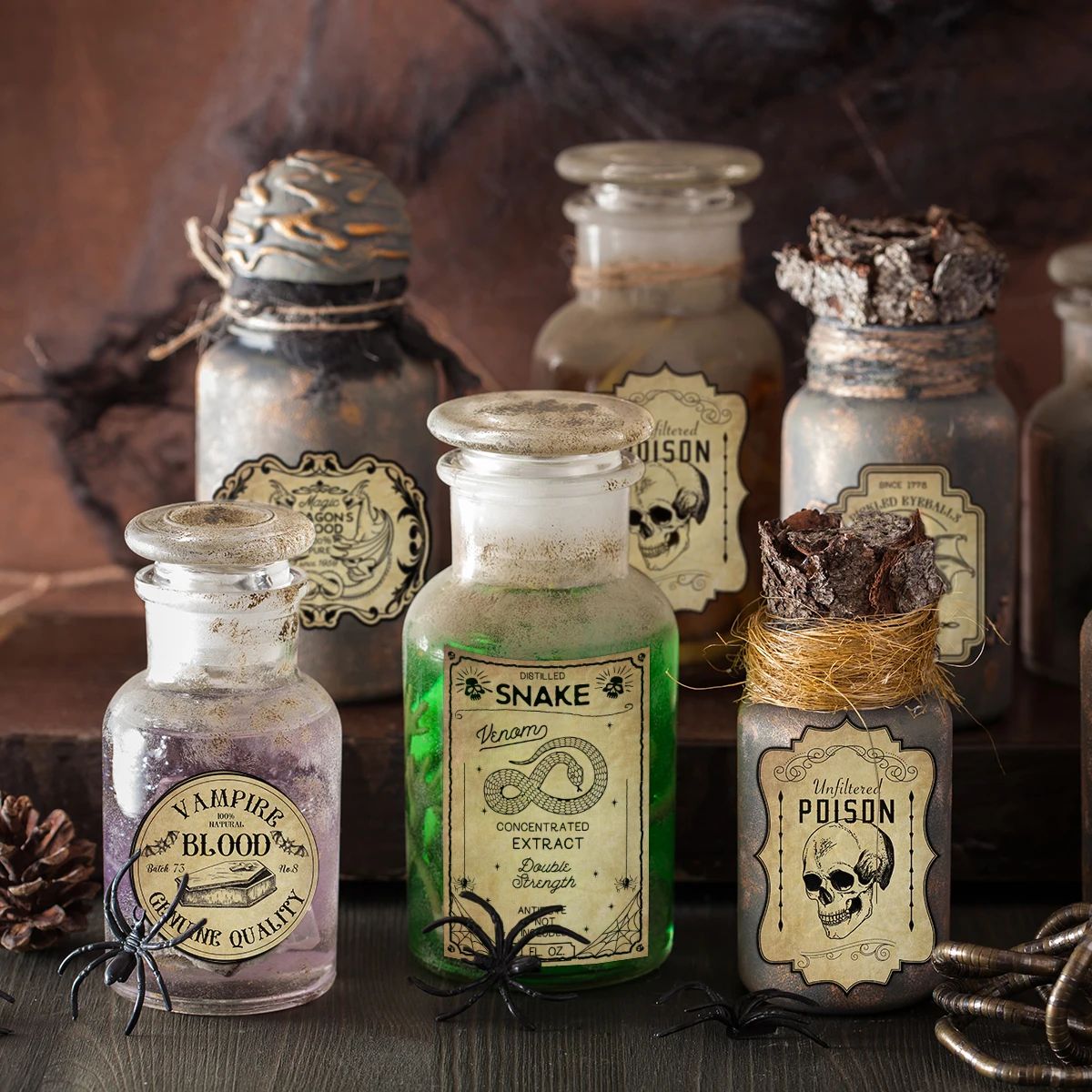 12/24pcs Halloween Retro Horror Gothic Wine Bottle Labels St - 图1