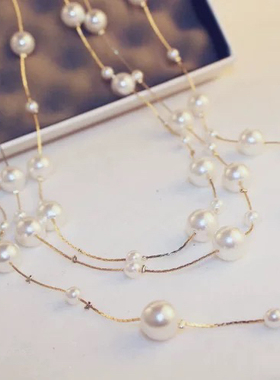 珍珠项链女韩版时尚复古饰品多层长款项链装饰毛衣链女配饰品饰品