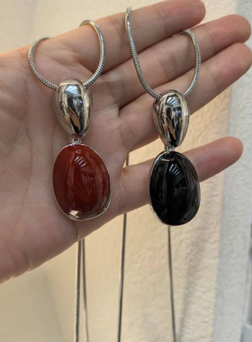 韩国东不规则拼接黑玛瑙链条吊坠项链简约水滴设计高级感长毛衣链