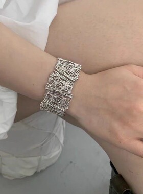 小众ins韩系博主同款几何弹力水钻宽手链手镯高级个性时髦臂环女