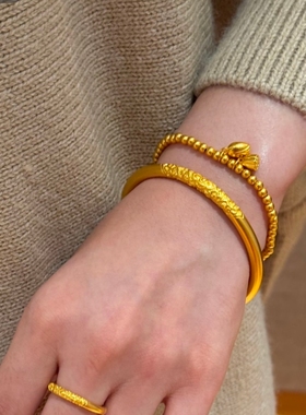 水贝黄金卷草纹金包银手镯女