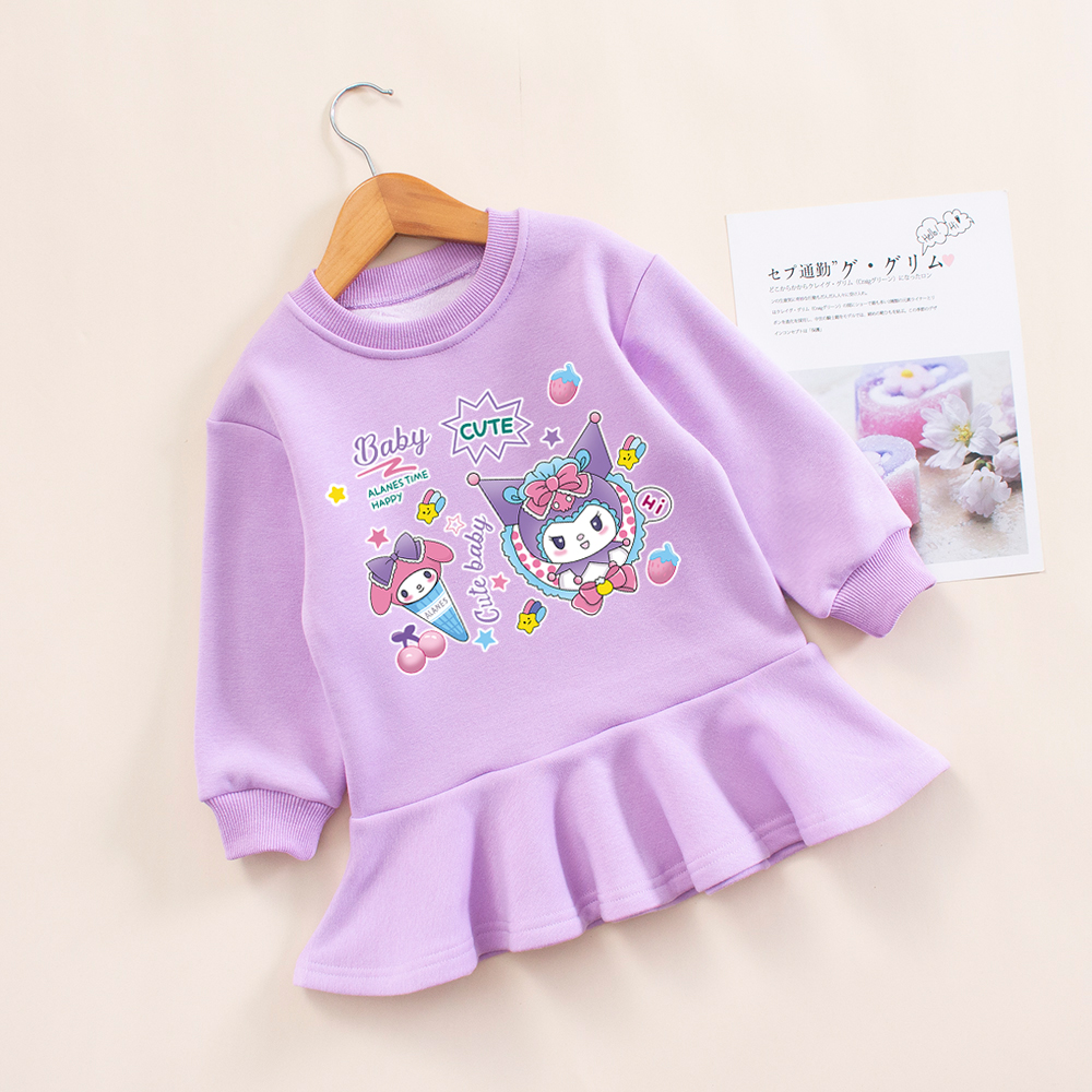 lujunni库洛米裙子女童秋冬加绒时髦洋气连衣裙儿童一体绒卫衣裙 - 图2