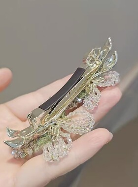 海家西子轻奢璀璨水晶手工编织渐变蝴蝶高档马尾发夹盘发发饰头饰