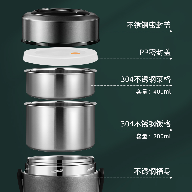 冬天316不锈钢保温饭盒超长便携大容量多层饭桶24小时上班族汤壶 - 图3