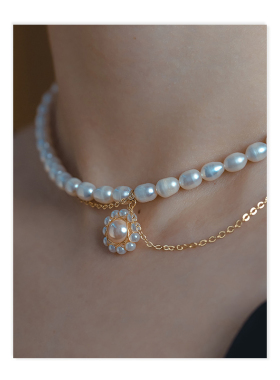 双层太阳花天然珍珠项链女