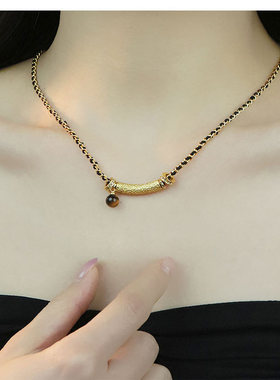 kevkev正品虎眼石微笑弯管项链轻奢显白高级感手工编织七夕礼物女