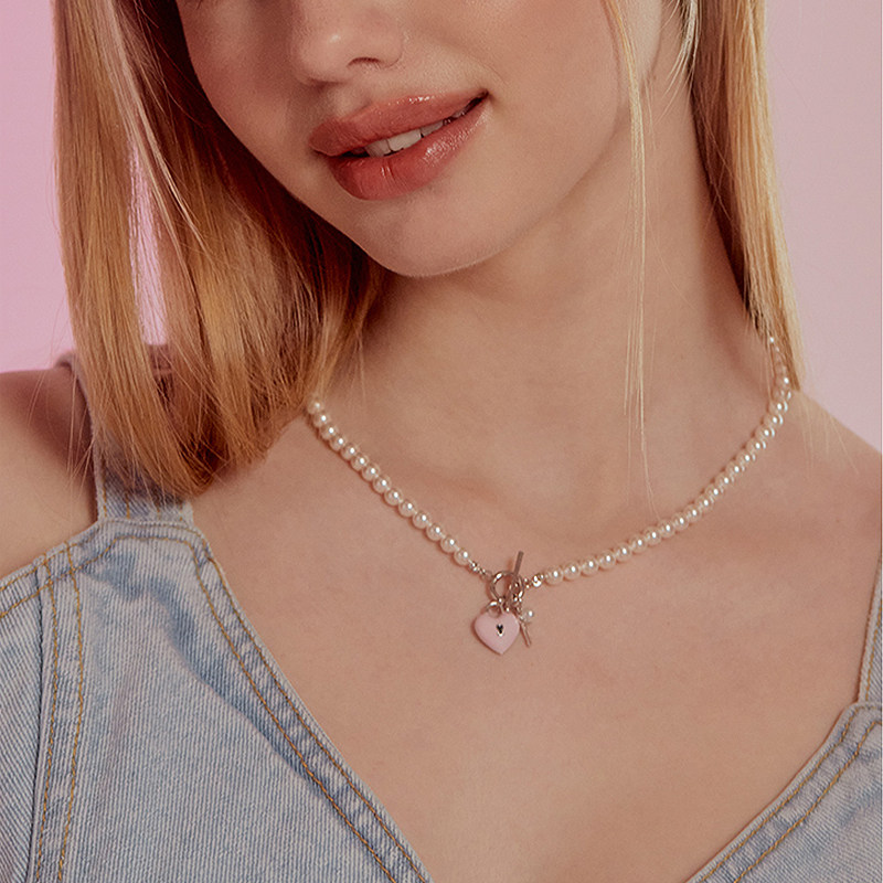 官方正品tatiana心锁钥匙爱心吊坠珍珠项链少女甜酷ins轻奢锁骨链 - 图1