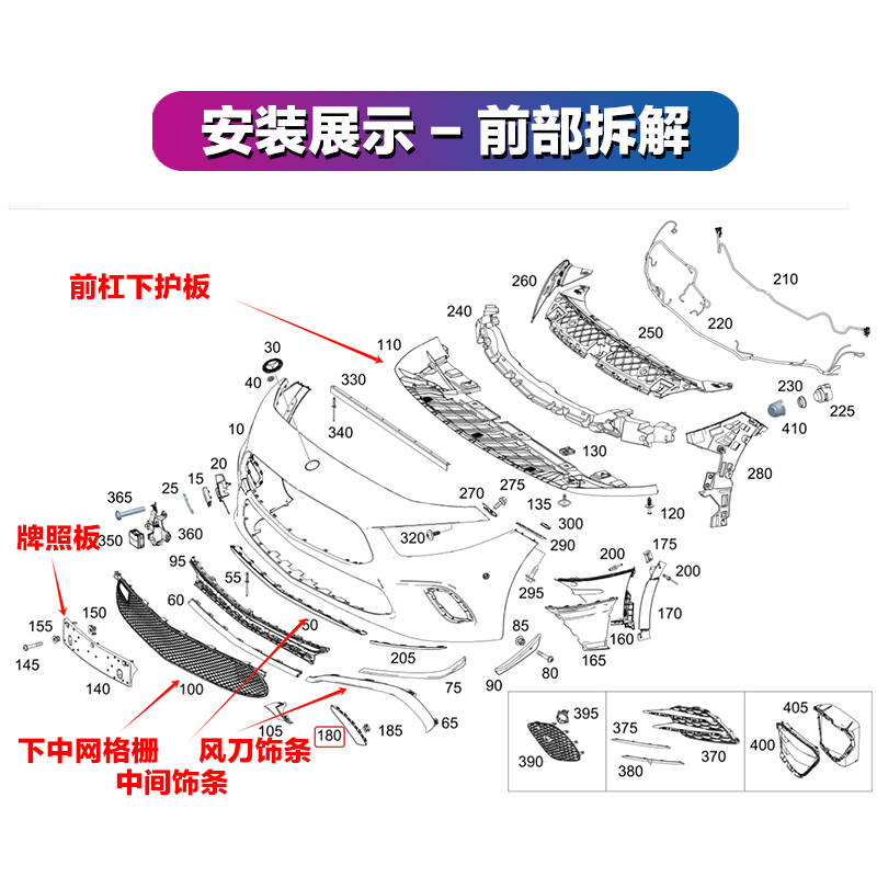 适用W177奔驰A200L前保险杠装饰条A180L电镀条A220L前杠亮条防撞 - 图1