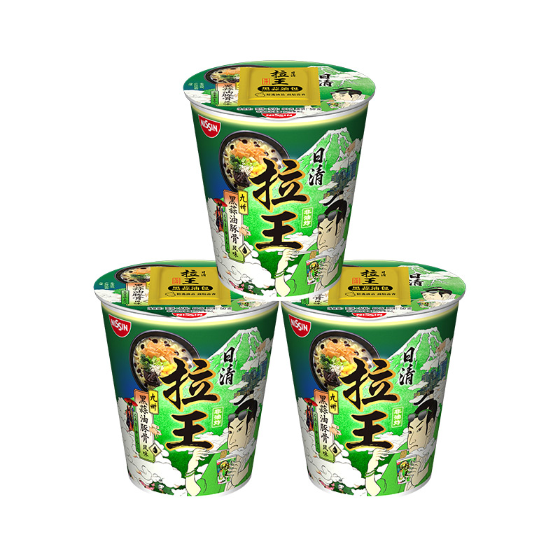 NISSIN/日清 拉王九州黑蒜油豚骨风味拉面3杯组合装方便面泡面 - 图3