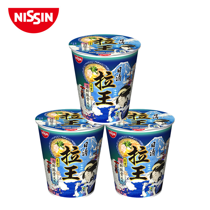 NISSIN/日清 拉王东京海鲜豚骨风味拉面3杯组合装 方便面速食泡面 - 图0