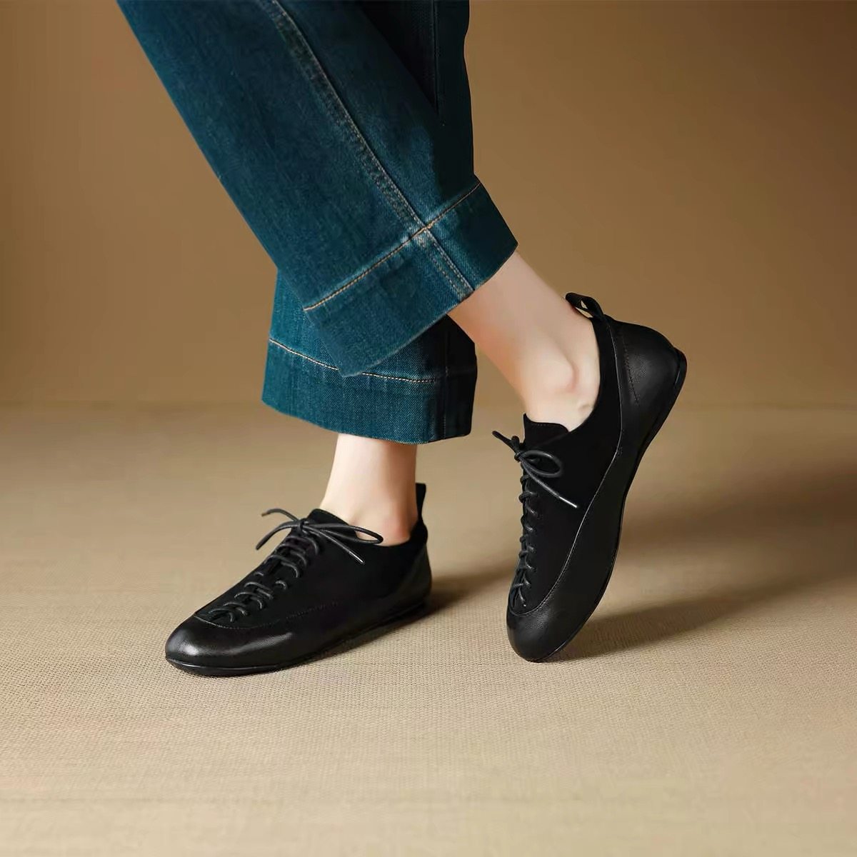 真皮深口单鞋女2026年新款秋冬女鞋平底系带德训鞋运动休闲阿甘鞋,淘宝优惠券,粉丝福利购,淘宝优惠卷