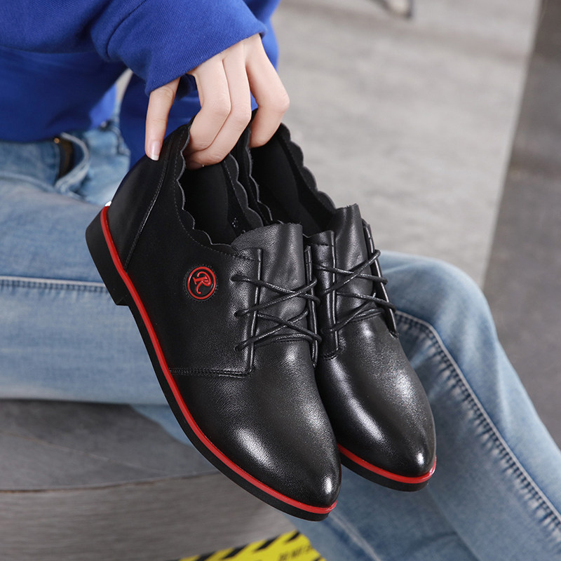 女士软底皮鞋真皮舒适春秋季系带内增高休闲鞋平底女式红色鞋子女,淘宝优惠券,粉丝福利购,淘宝优惠卷