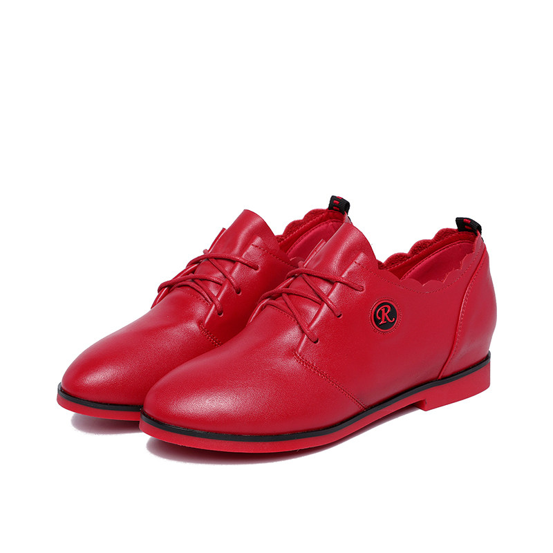 女士软底皮鞋真皮舒适春秋季系带内增高休闲鞋平底女式红色鞋子女,淘宝优惠券,粉丝福利购,淘宝优惠卷