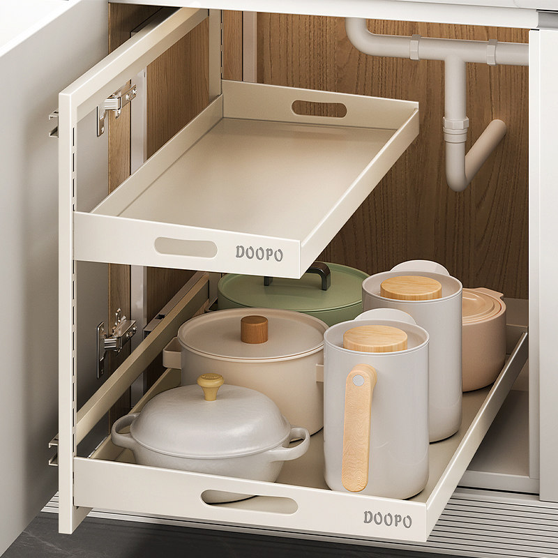 多朋橱柜拉篮抽拉式厨房置物架抽屉式调料锅具收纳架下水槽分层架,淘宝优惠券,粉丝福利购,淘宝优惠卷