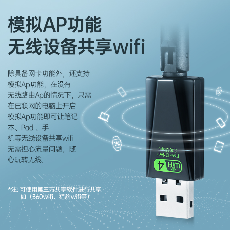 免驱动无线网卡300M家用电脑台式机外置USB网络随身wifi接收器发射器无限路由器信号笔记本外接wi-fi接受器 - 图2