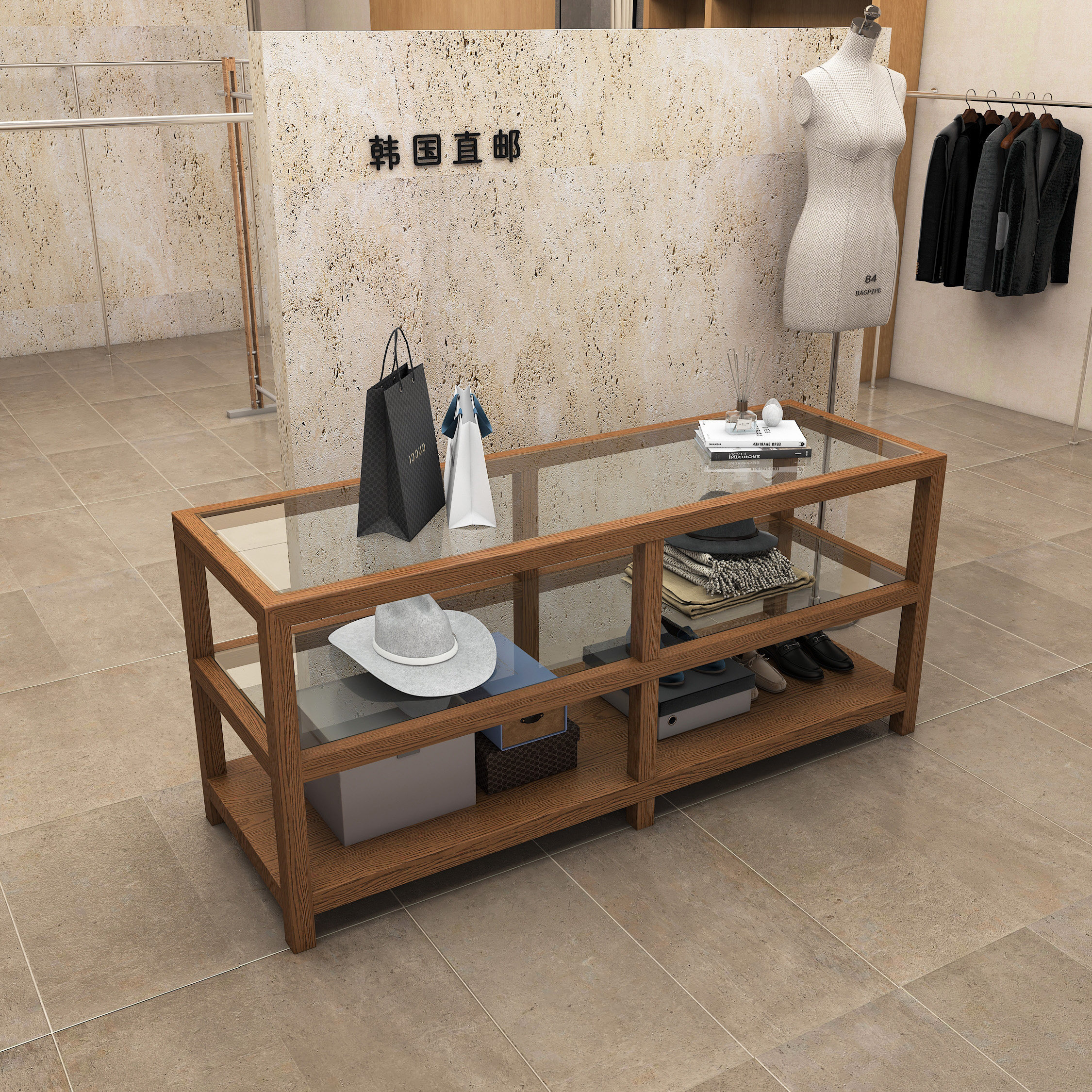 服装店中岛台展示柜鞋子女装店包包流水台陈列柜饰品玻璃展架摆台,淘宝优惠券,粉丝福利购,淘宝优惠卷