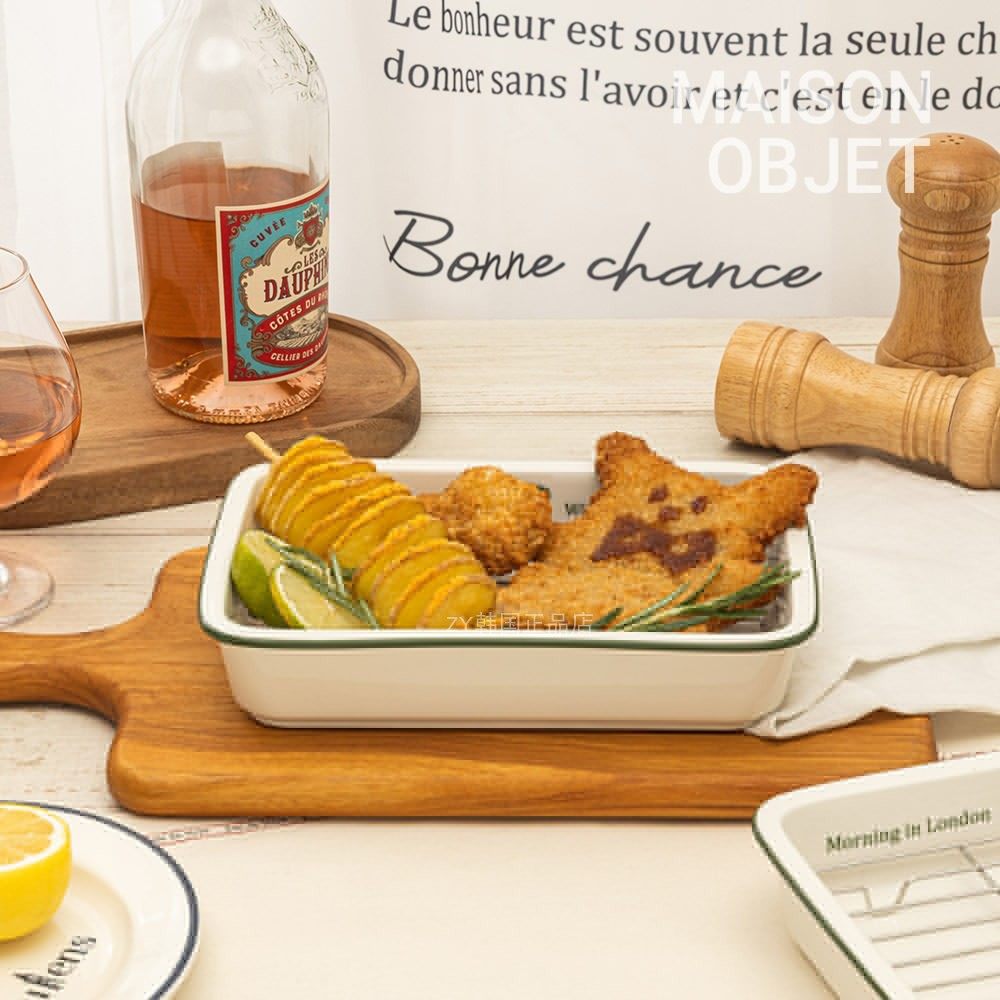 韩国代购进口高颜值ins烘培托盘微波炉烤箱专用烤盘沥油陶瓷托盘,淘宝优惠券,粉丝福利购,淘宝优惠卷