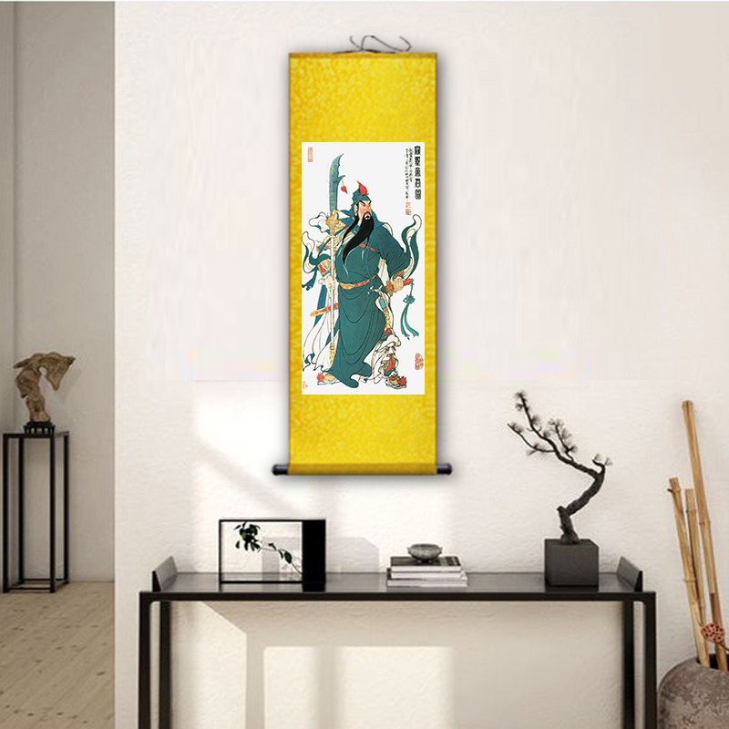 关公关羽画像卷轴画武财神招财镇宅风水画丝绸挂画供奉背景墙装饰,淘宝优惠券,粉丝福利购,淘宝优惠卷