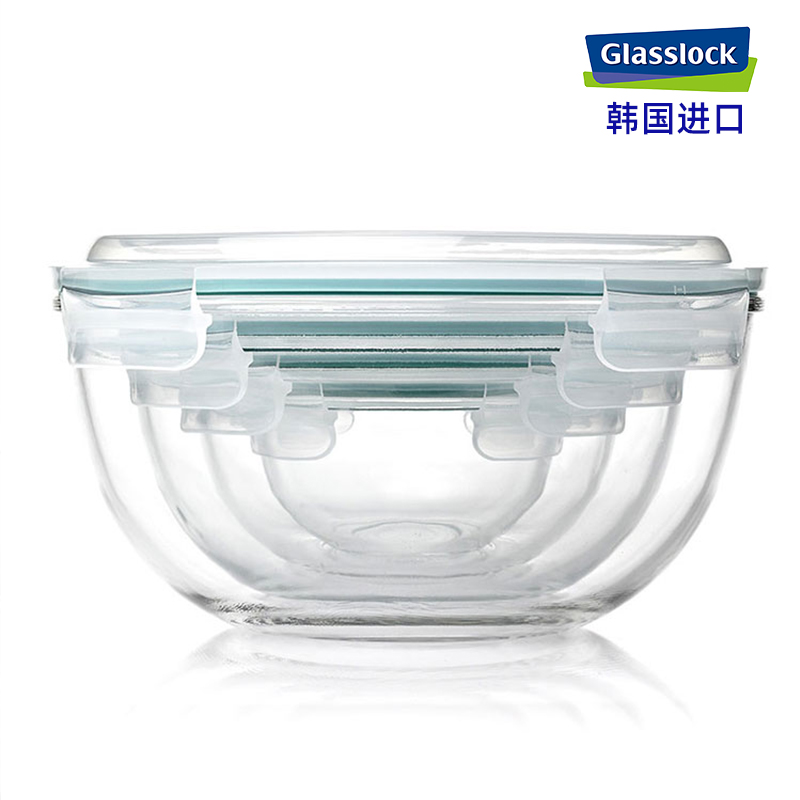 glasslock韩国进口钢化玻璃沙拉碗大号圆形汤碗和面料理大容量碗
