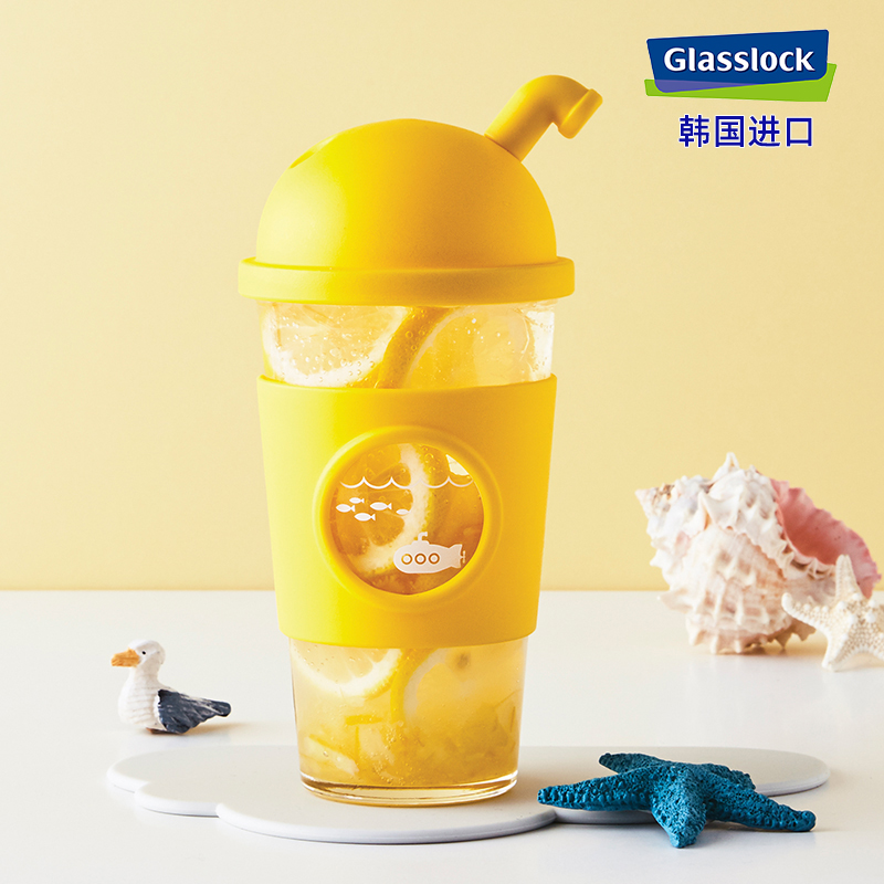 glasslock韩国进口水杯玻璃杯女可爱茶杯吸管杯大人杯子网红水杯